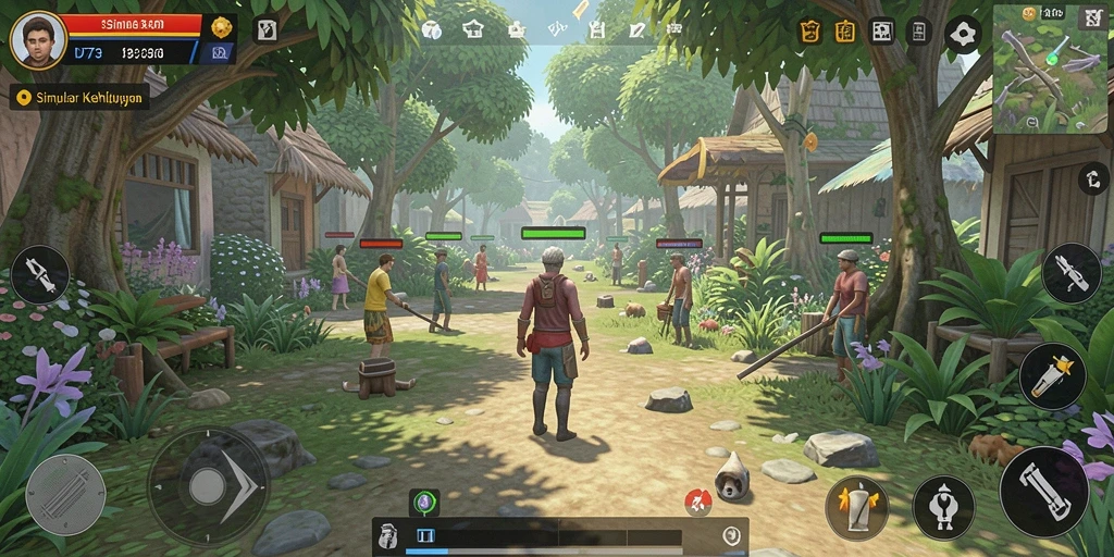 Tampilan gameplay D73 dengan interaksi karakter yang hidup dan lingkungan detail.
