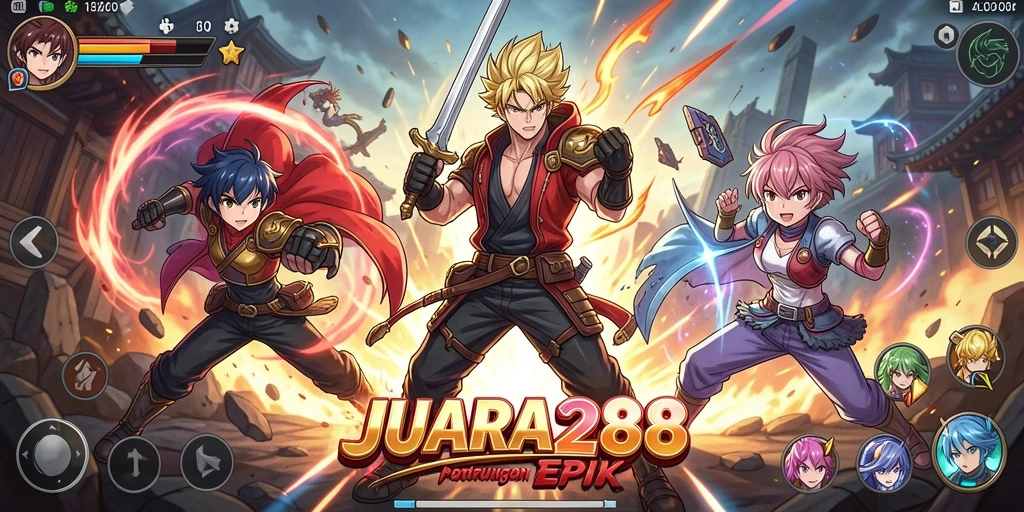Tangkapan layar JUARA288 menampilkan aksi pertarungan karakter anime yang mendebarkan.