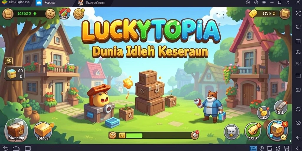 Tampilan gameplay LUCKYTOPIA yang menggambarkan keseruan dan strategi dalam membangun kerajaan.