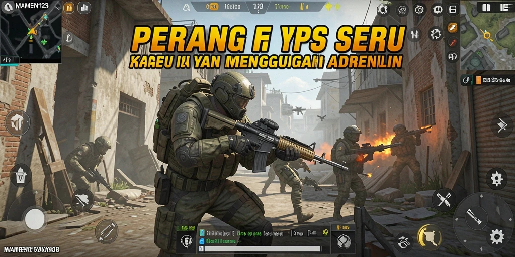 Tampilan gameplay intens dalam MAMEN123 dengan aksi tembak-menembak yang seru.