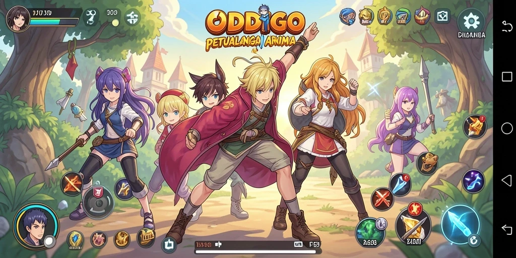 Tangkapan layar utama ODDIGO menampilkan aksi seru dari karakter anime.