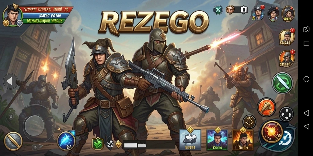 Tangkapan layar utama dari gameplay REZEGO yang menarik dan strategis.