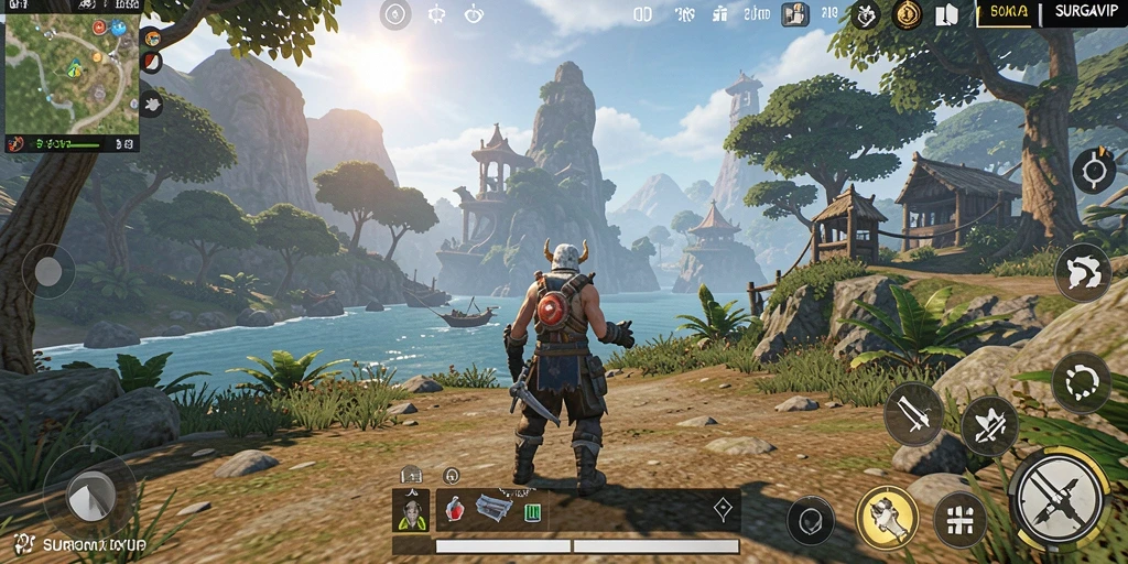 Tampilan gameplay SURGAVIP di dunia terbuka yang luas.